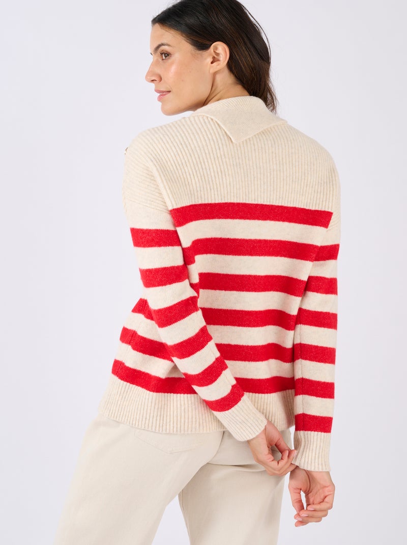 Pull marinière épaule boutonnée. - Damart Rouge - Kiabi
