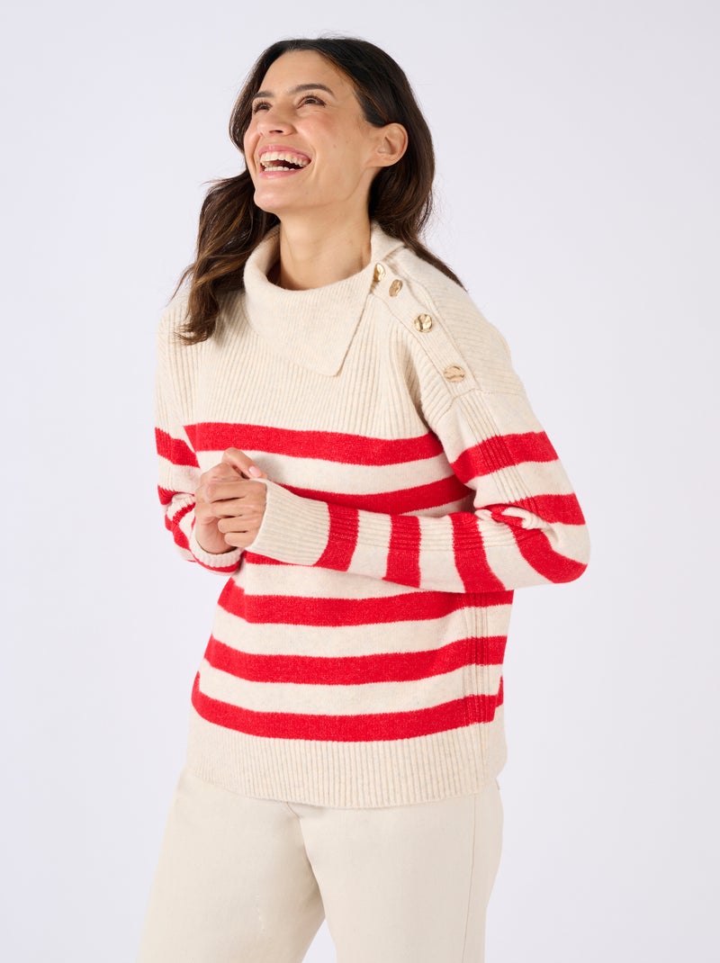 Pull marinière épaule boutonnée. - Damart Rouge - Kiabi