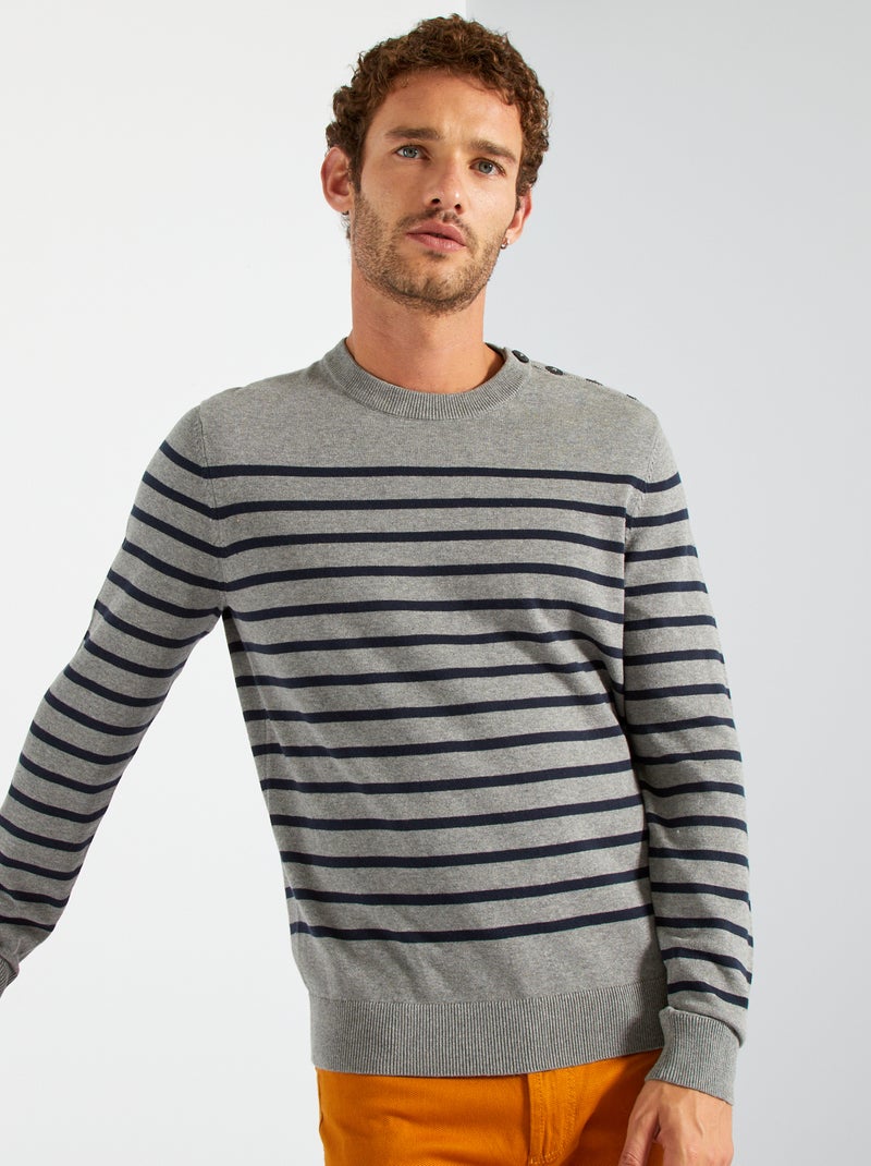 Pull marinière gris/bleu marine - Kiabi