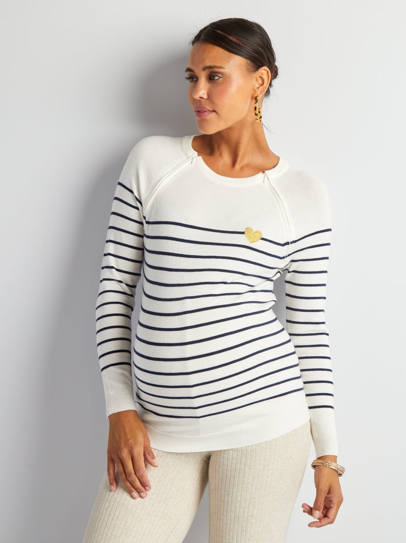 Pull marinière grossesse et allaitement Blanc - Kiabi
