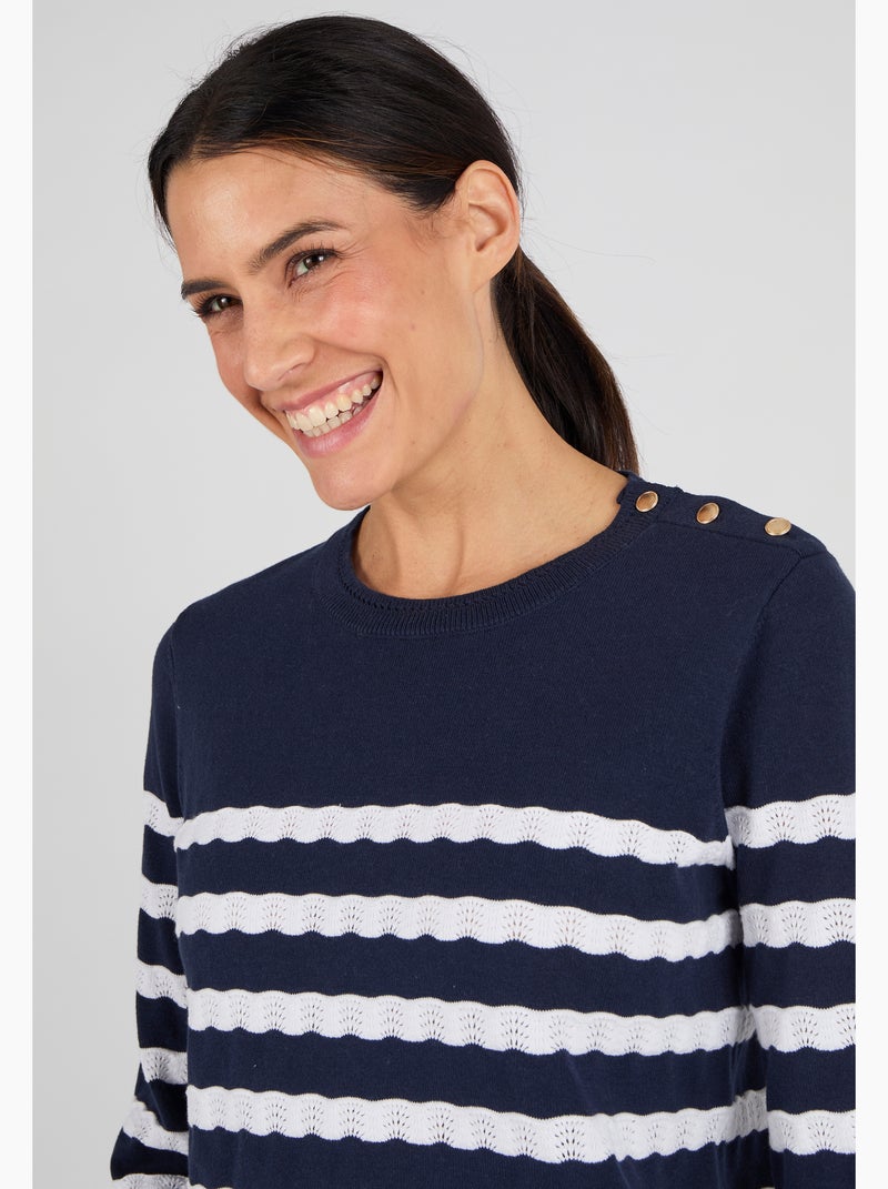 Pull marinière rayures fantaisie - Damart Bleu - Kiabi