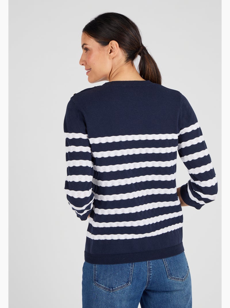 Pull marinière rayures fantaisie - Damart Bleu - Kiabi