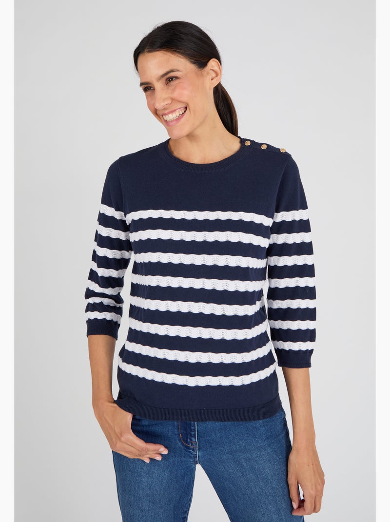 Pull marinière rayures fantaisie - Damart Bleu - Kiabi