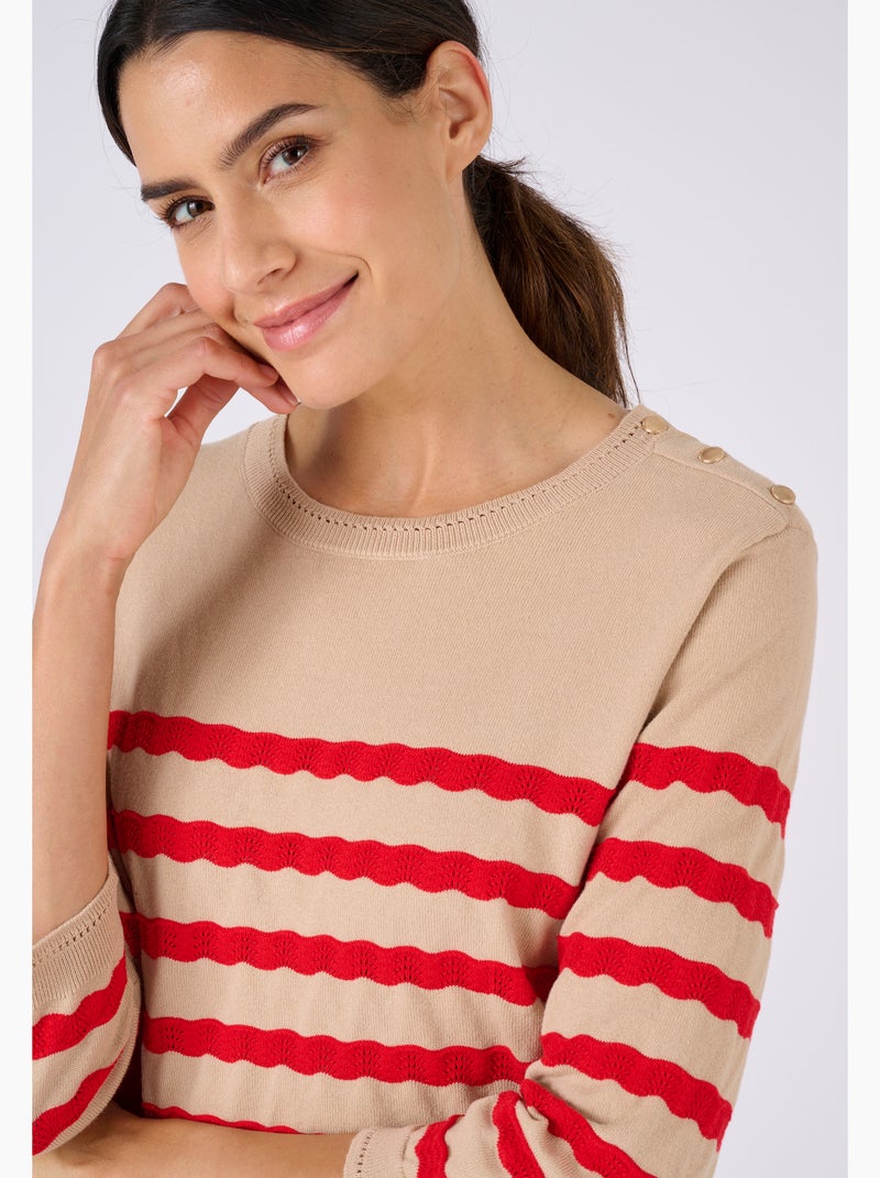 Pull marinière rayures fantaisie - Damart Rouge - Kiabi