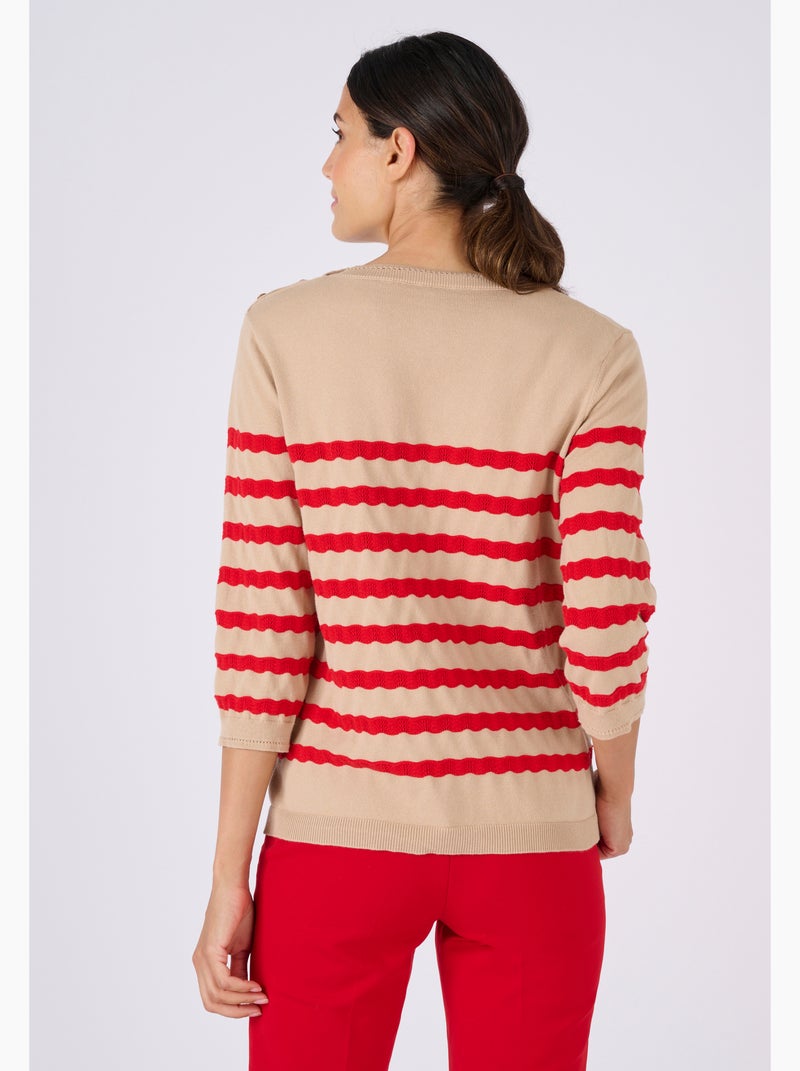 Pull marinière rayures fantaisie - Damart Rouge - Kiabi