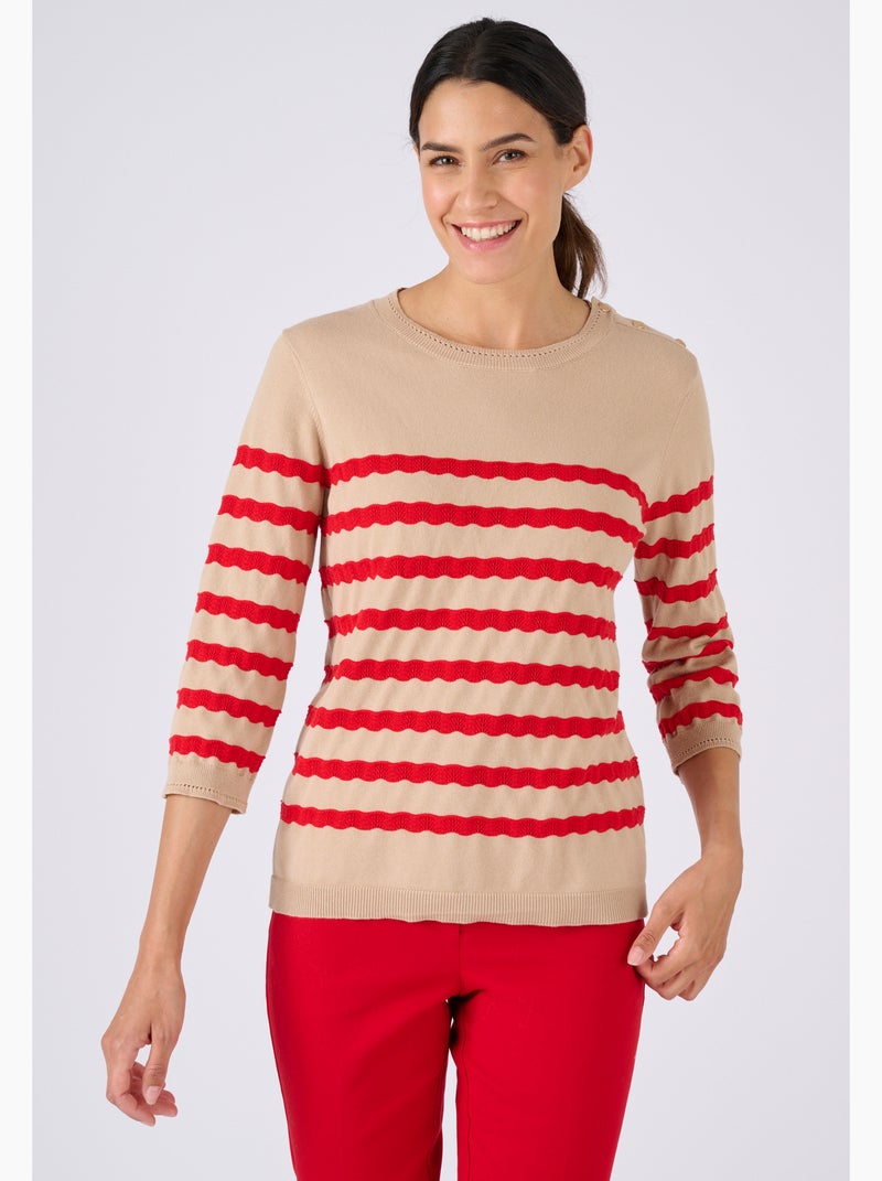 Pull marinière rayures fantaisie - Damart Rouge - Kiabi