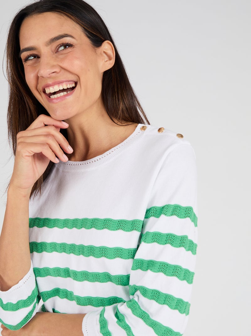 Pull marinière rayures fantaisie - Damart Vert - Kiabi