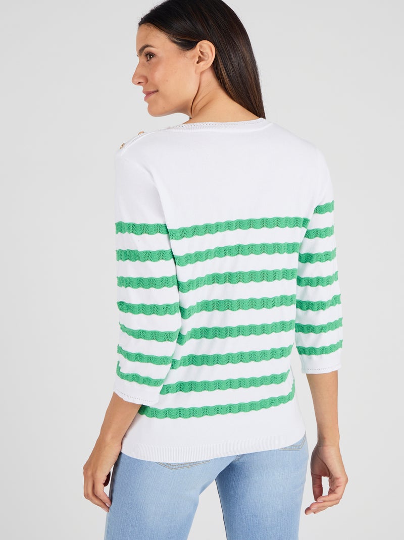 Pull marinière rayures fantaisie - Damart Vert - Kiabi