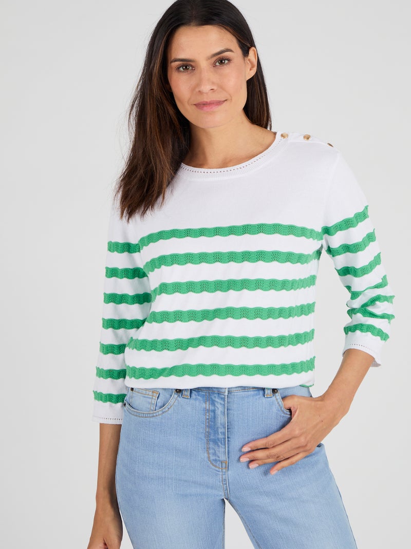Pull marinière rayures fantaisie - Damart Vert - Kiabi