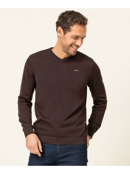 Pull marron Homme col V - Terre de Marins - Kiabi