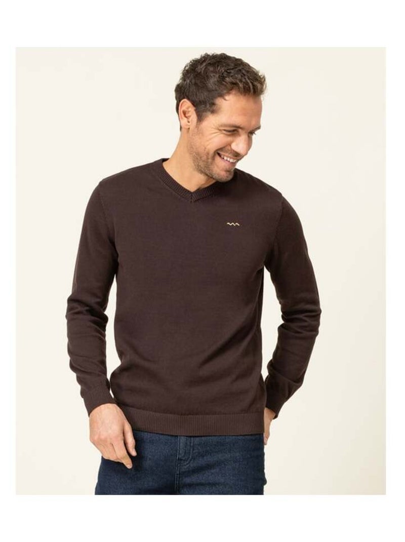Pull marron Homme col V Marron - Kiabi