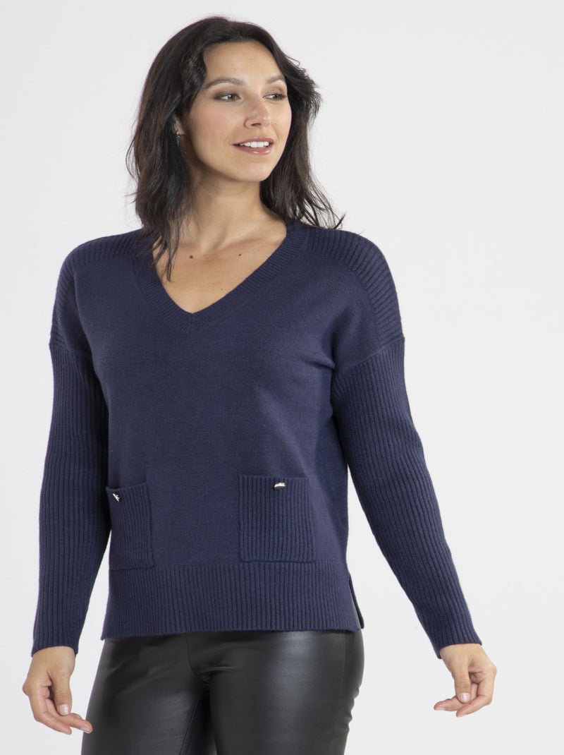 Pull Martine  | Gerard Pasquier Avec Col V | Gerard Pasquier Bleu marine - Kiabi
