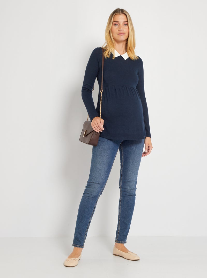 Pull maternité col claudine bleu marine - Kiabi