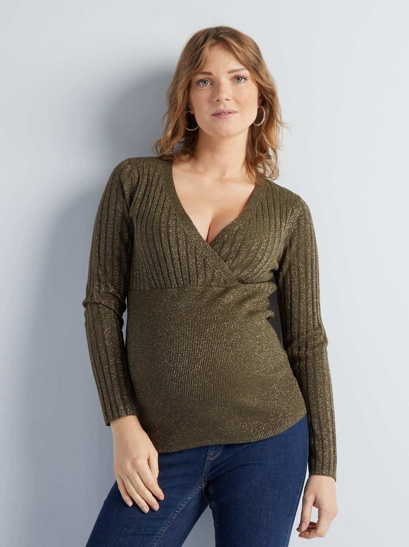 Pull maternité en maille pailletée Vert - Kiabi