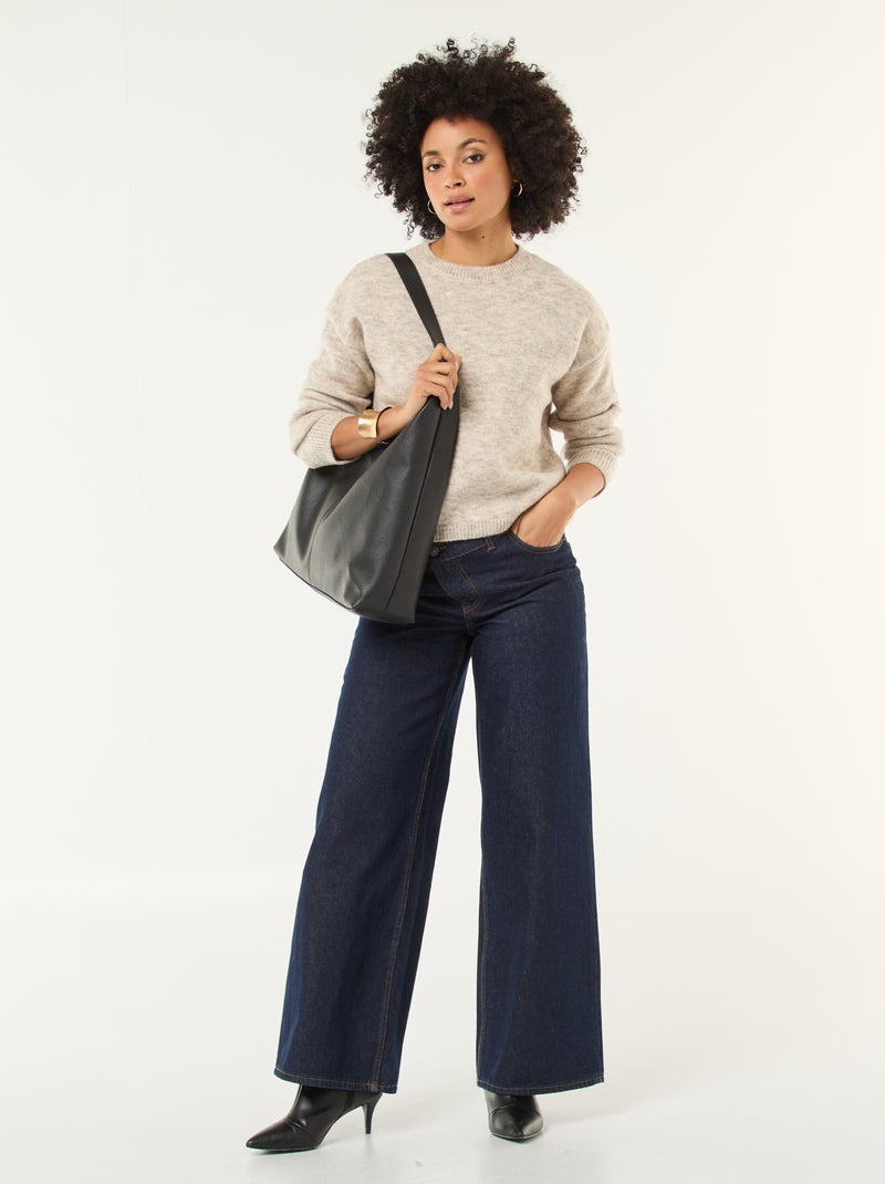 Pull matière douce col rond Beige - Kiabi