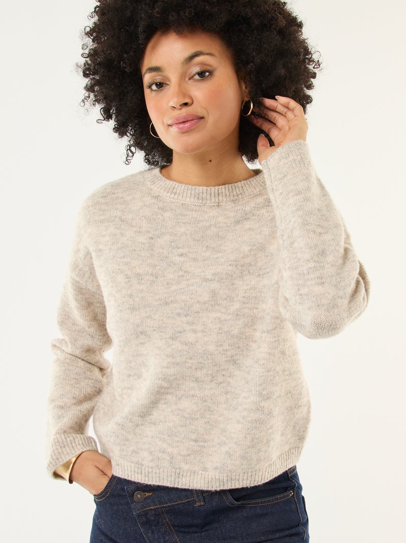 Pull matière douce col rond Beige - Kiabi