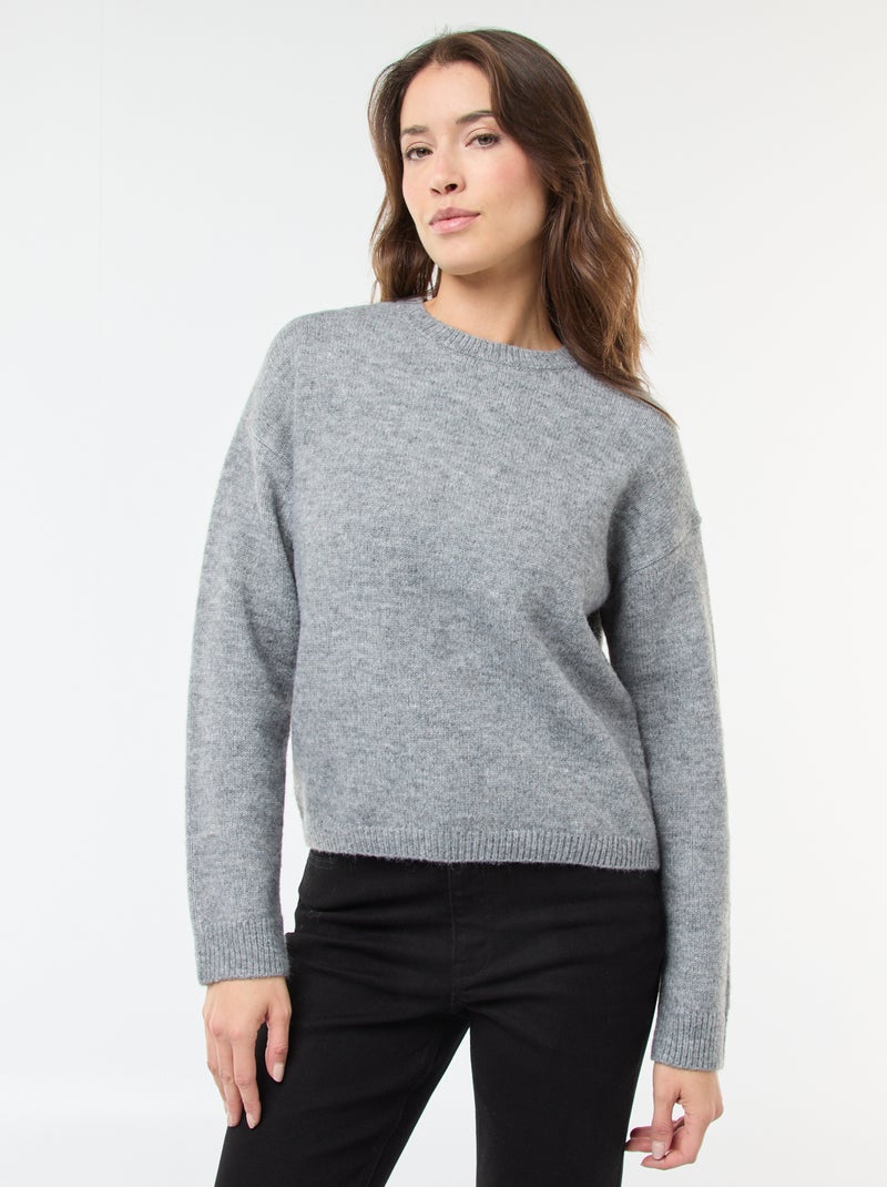 Pull matière douce col rond Gris - Kiabi