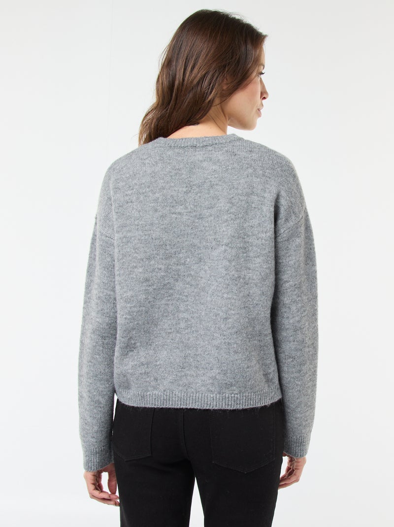 Pull matière douce col rond Gris - Kiabi