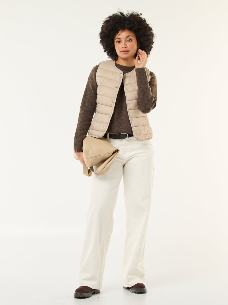 Pull matière douce col rond Marron - Kiabi