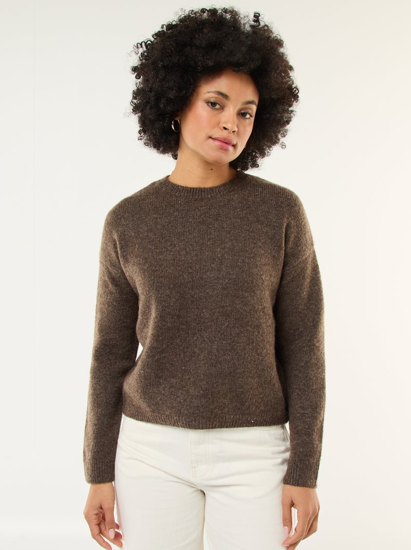 Pull matière douce col rond Marron - Kiabi