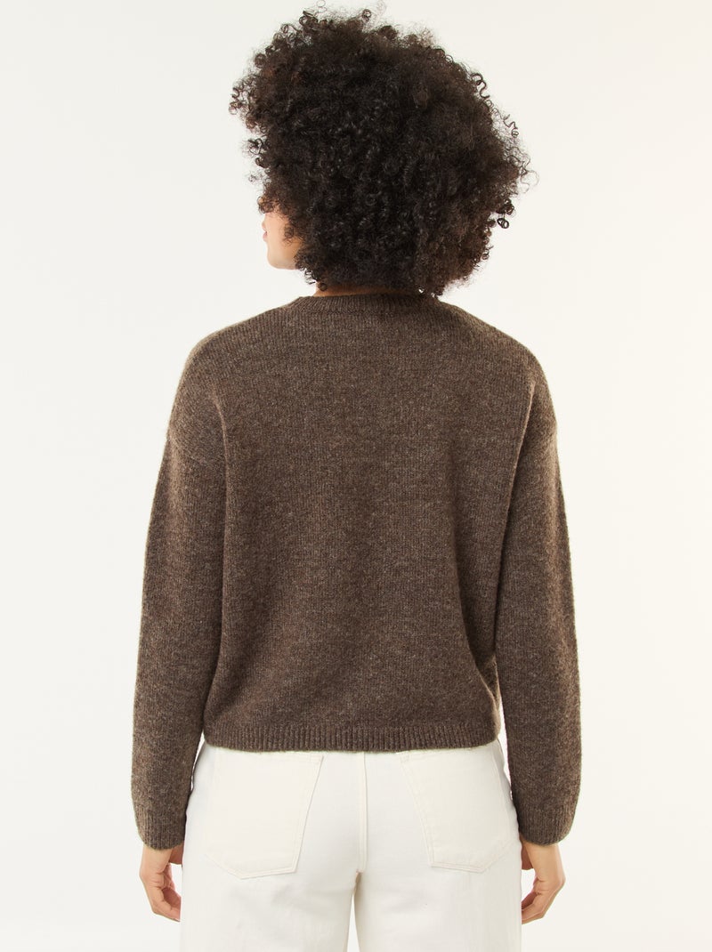 Pull matière douce col rond Marron - Kiabi