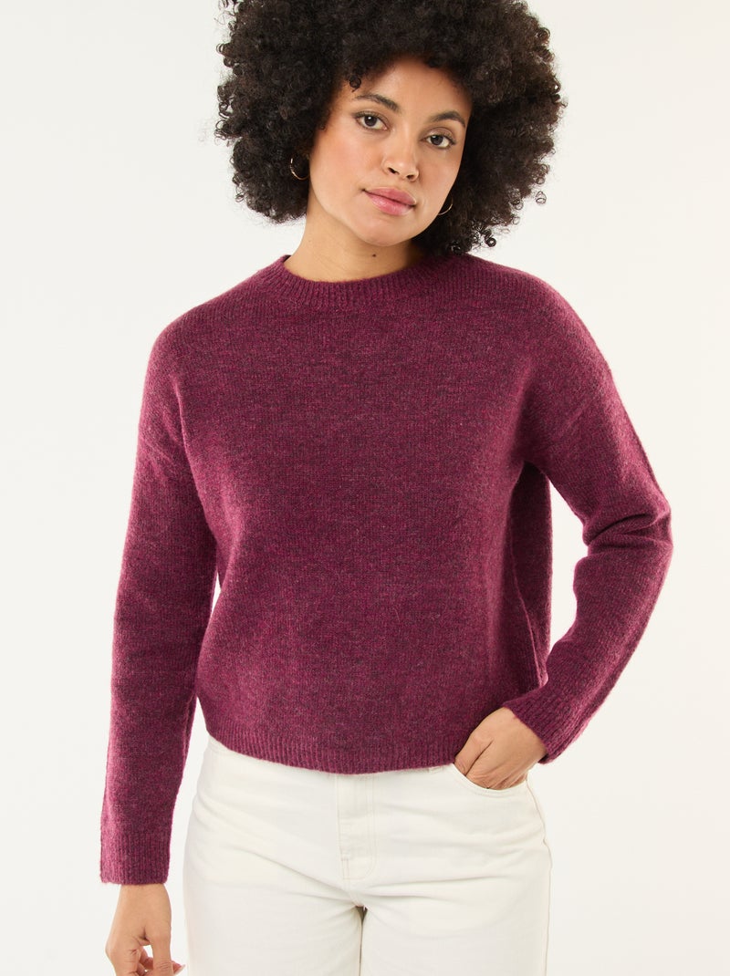 Pull matière douce col rond Rouge - Kiabi