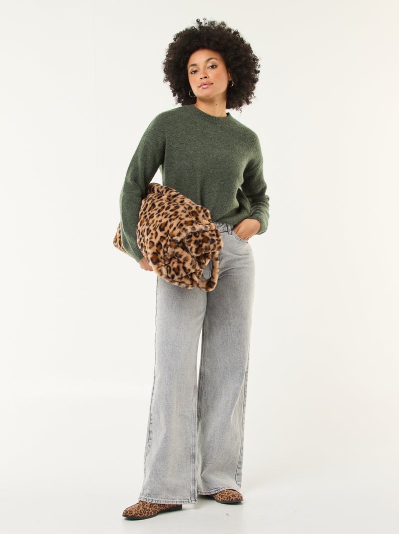 Pull matière douce col rond Vert - Kiabi