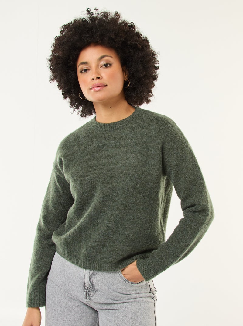 Pull matière douce col rond Vert - Kiabi