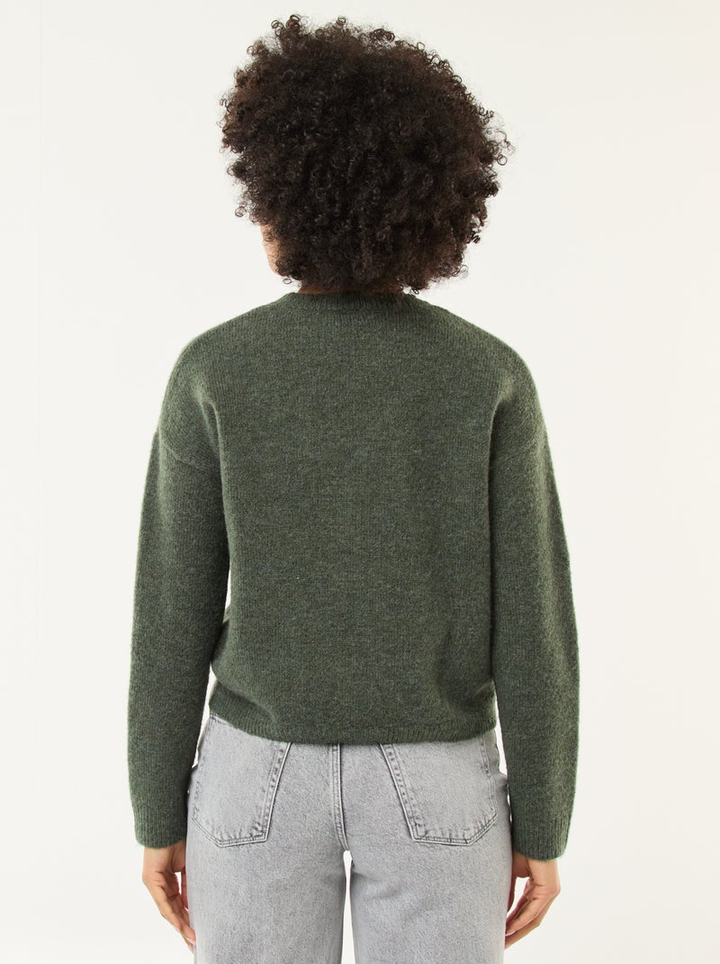 Pull matière douce col rond Vert - Kiabi