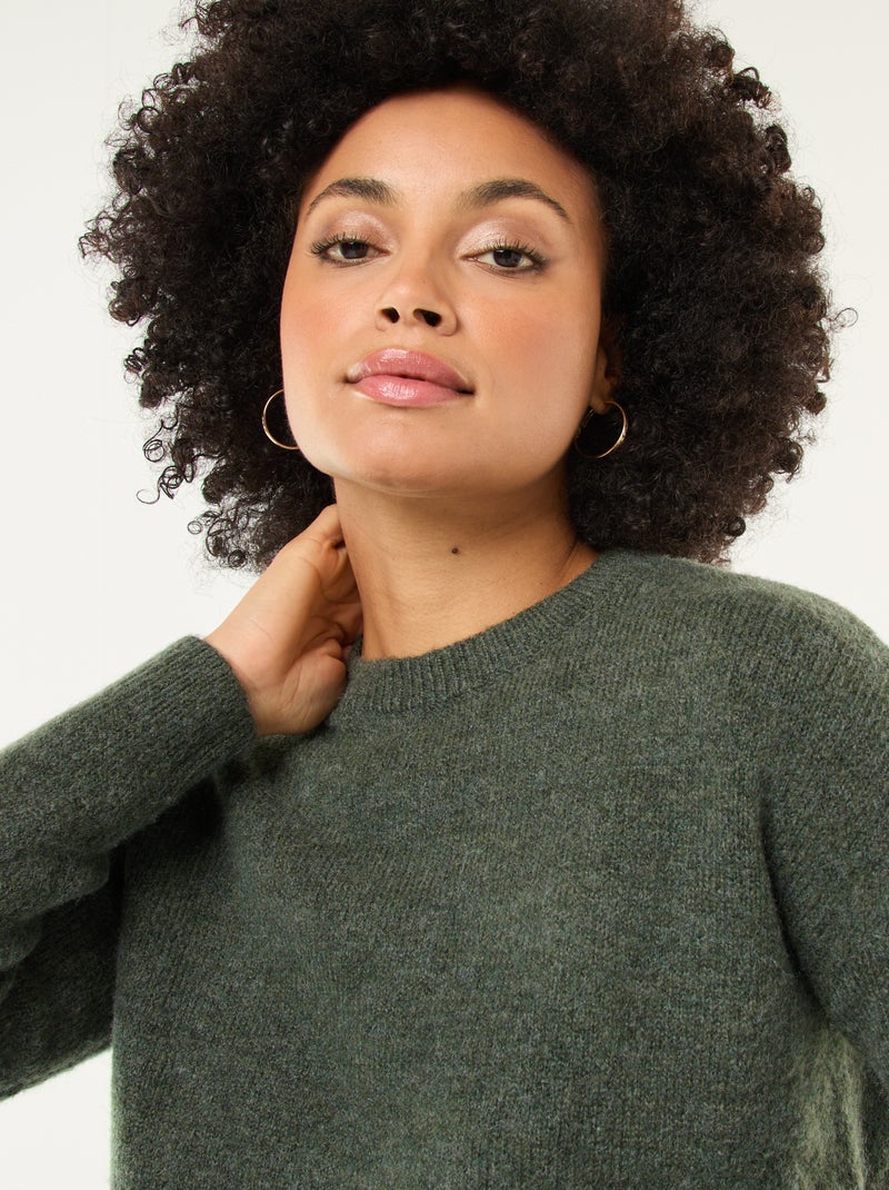 Pull matière douce col rond Vert - Kiabi