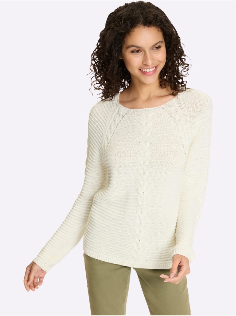 Pull Mélange De Matières Tendance - Taille Standard - Helline Ecru - Kiabi