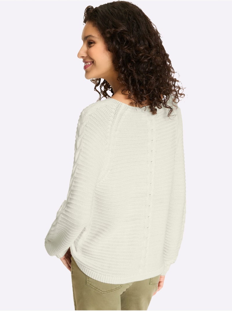 Pull Mélange De Matières Tendance - Taille Standard - Helline Ecru - Kiabi