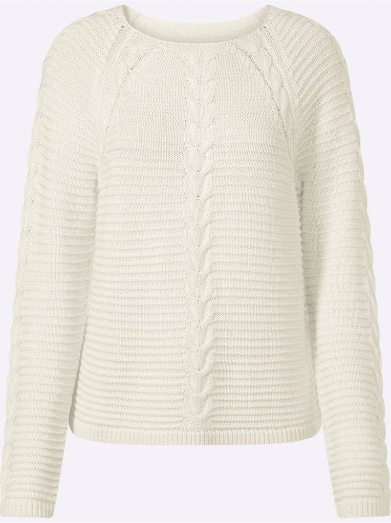 Pull Mélange De Matières Tendance - Taille Standard - Helline Ecru - Kiabi