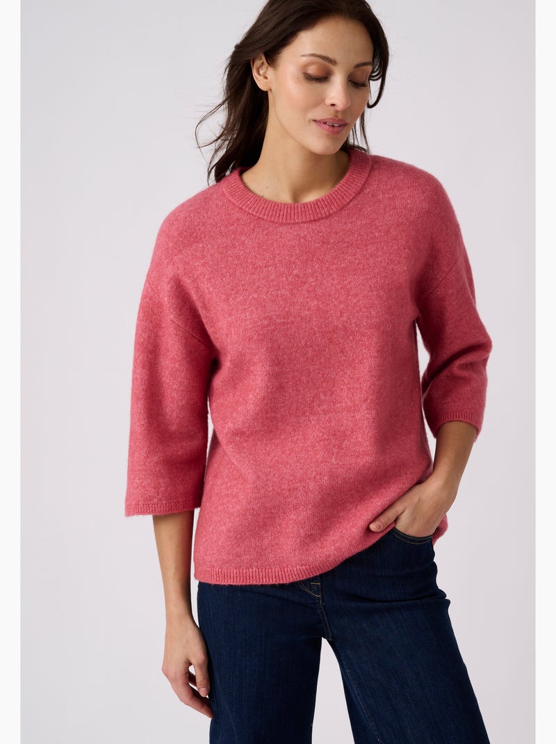 Pull mélange laine et alpaga manches larges - Damart Rose - Kiabi