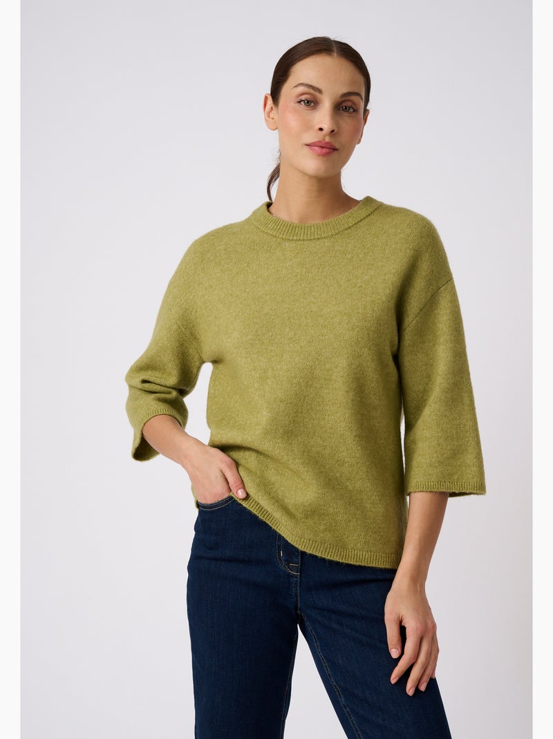 Pull mélange laine et alpaga manches larges - Damart Vert - Kiabi