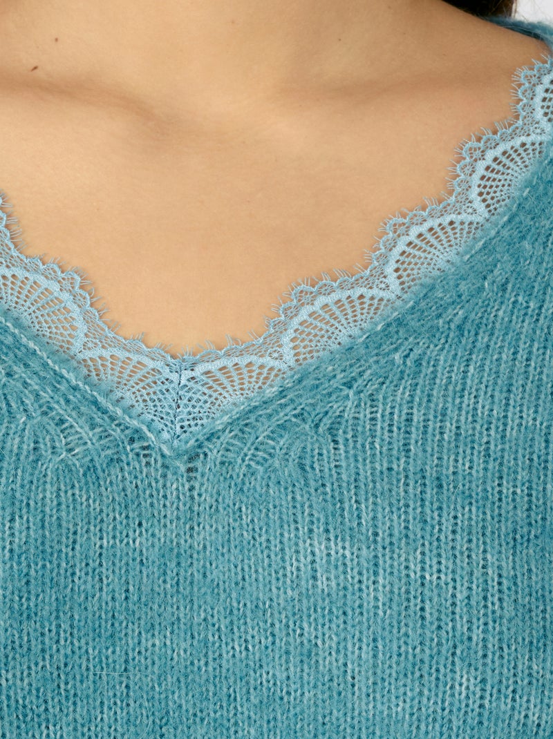 Pull mélange mohair col dentelle - Damart Bleu canard - Kiabi