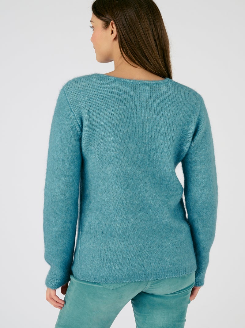 Pull mélange mohair col dentelle - Damart Bleu canard - Kiabi