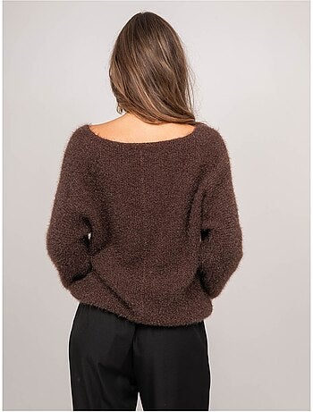 Pull message maille poilue fil doré koperdi