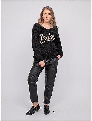 Pull message maille poilue fil doré koperdi