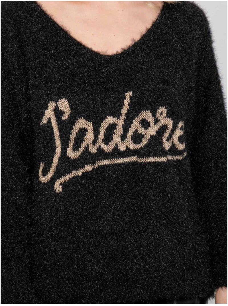 Pull message maille poilue fil doré koperdi Noir - Kiabi