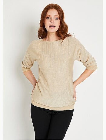 Pull mi-long uni brillant manches 3/4 col bateau - Afibel