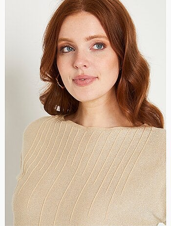 Pull mi-long uni brillant manches 3/4 col bateau - Afibel