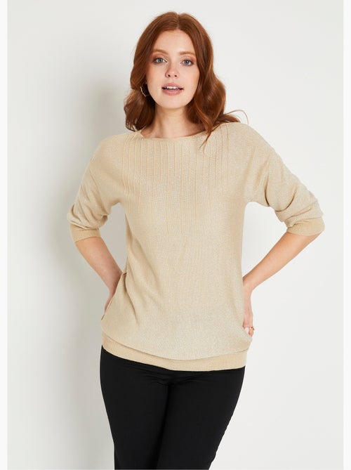 Pull mi-long uni brillant manches 3/4 col bateau - Afibel - Kiabi