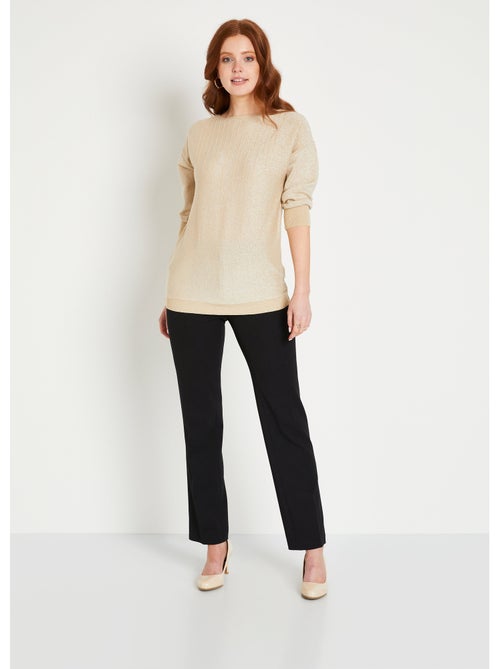 Pull mi-long uni brillant manches 3/4 col bateau - Afibel - Kiabi