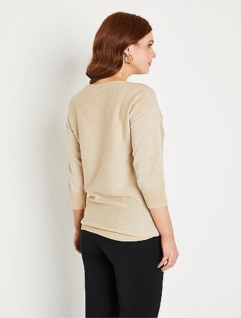 Pull mi-long uni brillant manches 3/4 col bateau