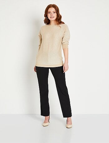 Pull mi-long uni brillant manches 3/4 col bateau