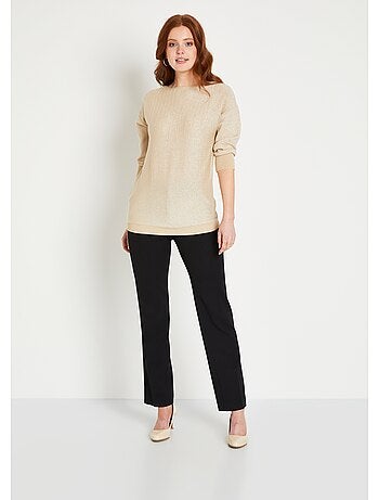 Pull mi-long uni brillant manches 3/4 col bateau