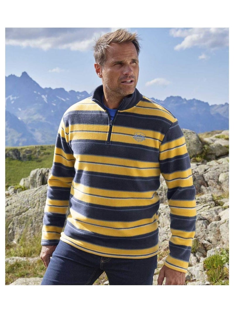 Pull Micropolaire Rayé Rocheuses   - ATLAS FOR MEN Bleu Jaune Bleu - Kiabi