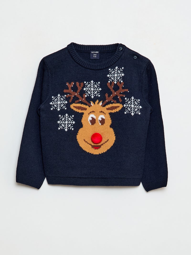 Pull moche de Noël à col rond Bleu Bébé garçon Kiabi