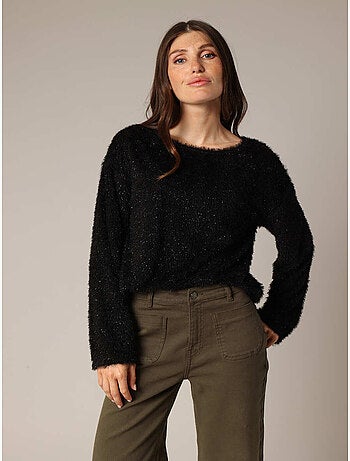 Pull moelleux à col rond, manches longues et coupe ample 'Deeluxe'